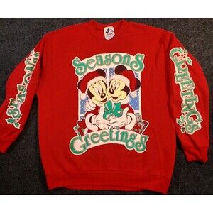 Disney Vintage Christmas Mickey & Minnie Seasons Greetings Sweatshirt Size L